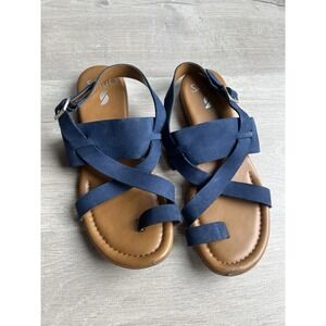 Franco Sarto 6.5 Women's Gia Blue Suede Strappy Toe Loop Buckle Slingback Flat